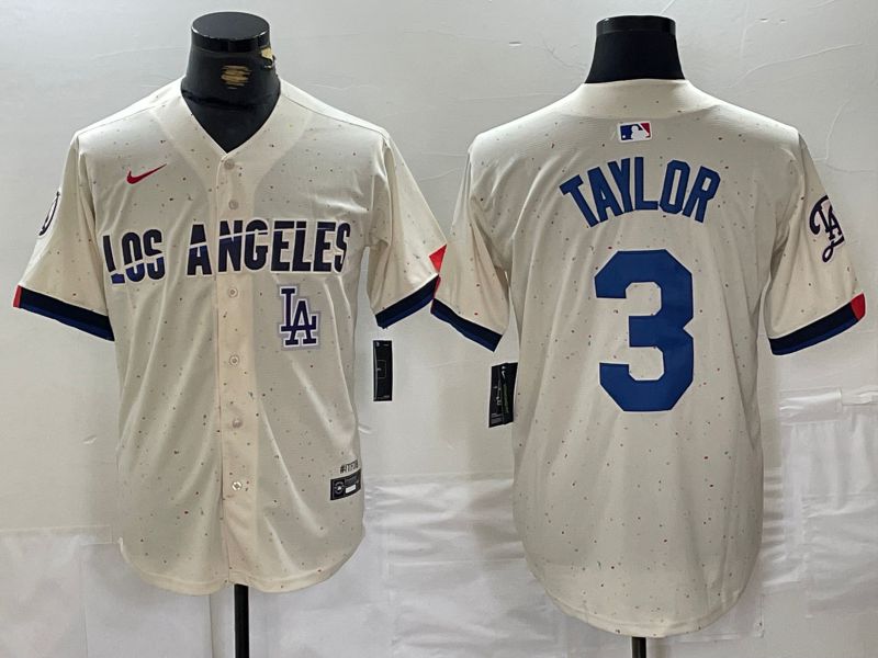 Men Los Angeles Dodgers #3 Taylor Cream Fashion Nike Game MLB Jersey style 5